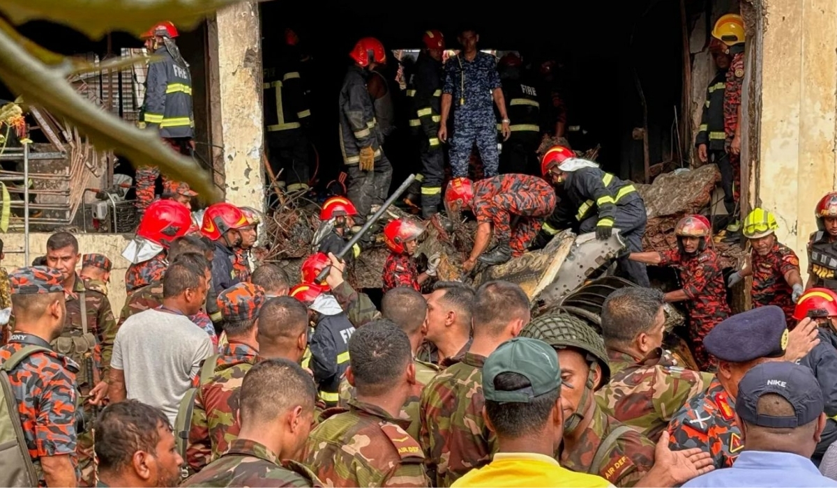 Crash site of Bangladesh Air Force plane near school in Dhaka